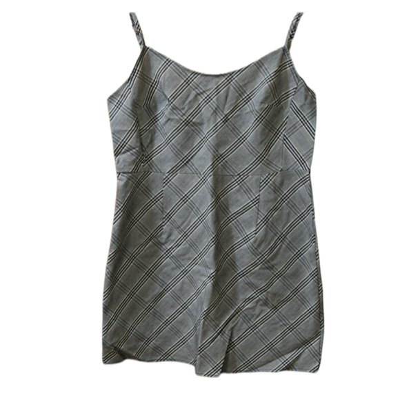 Urban Renewal Gray Plaid Mini Cami Dress | Vintage Fabric Spaghetti Strap LG - Picture 1 of 12